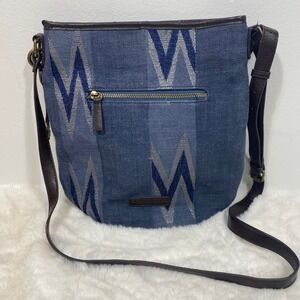 Lucky Brand Blue Denim Chevron‎ Boho Crossbody Bag Lucky Clover Charm